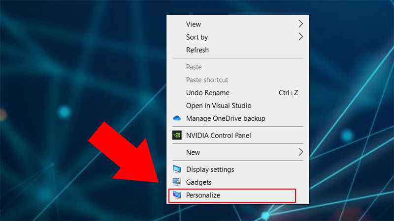 Nhấn chuột phải vào màn hình Desktop > Chọn Personalize.