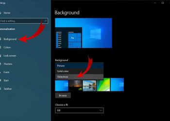 Tại phần cài đặt Background, chọn Slideshow