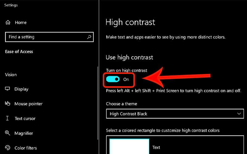 Bật chế độ Turn on high contrast