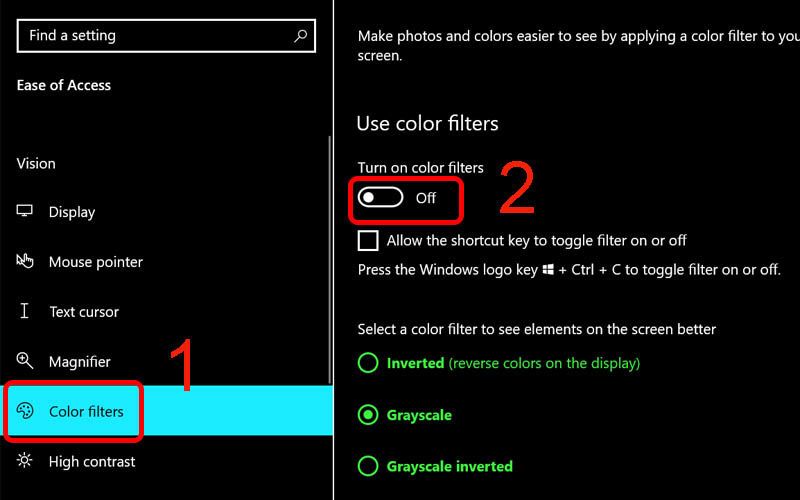 Tắt Turn on color filters