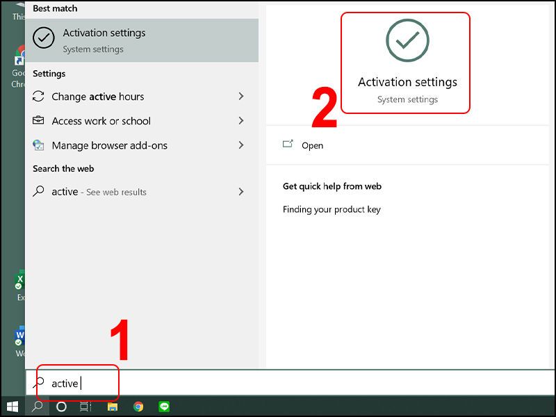 Tìm kiếm và vào Activation Setting