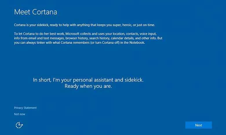 Nếu sử dụng Cortana cùng tài khoản Microsoft trên Windows 10 -> Next. Nếu không thì chọn Not now